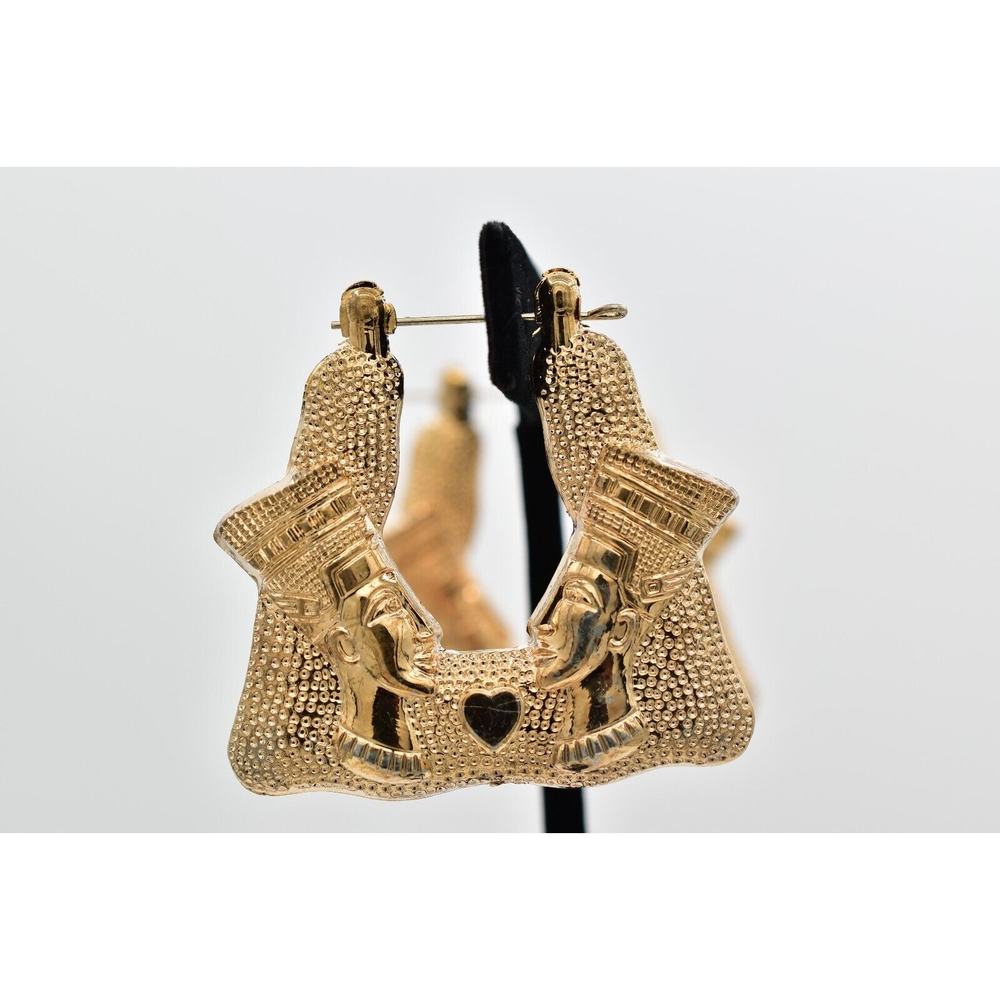 Luxor Vintage Earrings Gold Pharaoh Nefertiti Egyptian Chunky Dangle NOS 90s A22